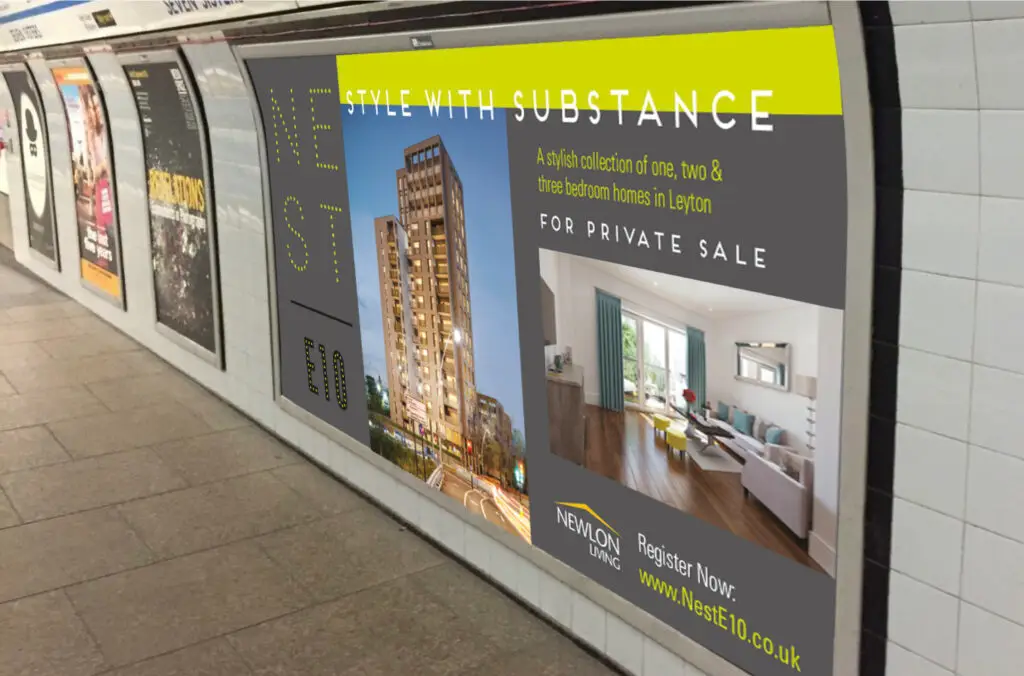 Nest E10 48-sheet tube station advertising by Oracle Creative for Newlon Living