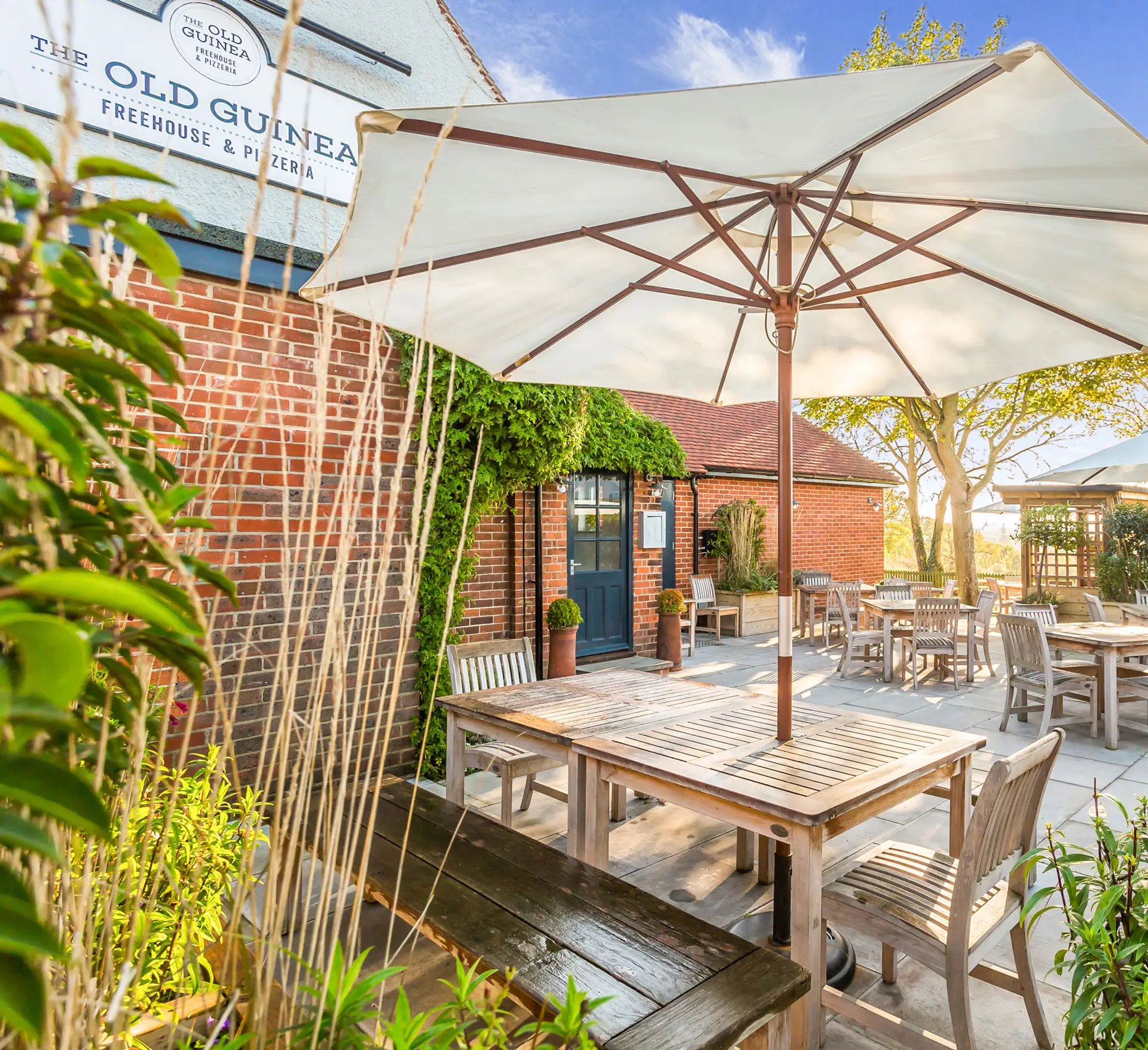 The Old Guinea restaurant exterior in Ridge, Hertfordshire — brand photography for Oracle Creative