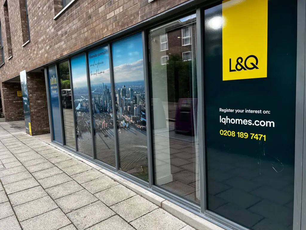 New Union Wharf show suite window branding by Oracle Creative for L&Q