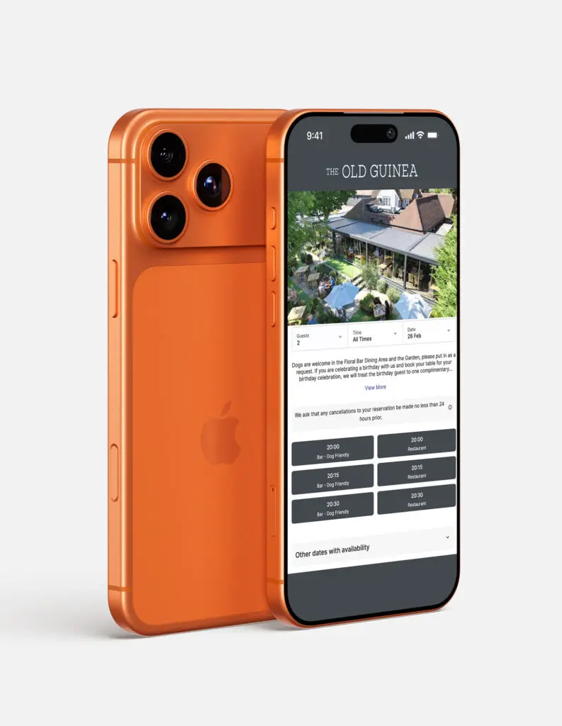 The Old Guinea restaurant website shown on iPhone, designed and built by Oracle Creative