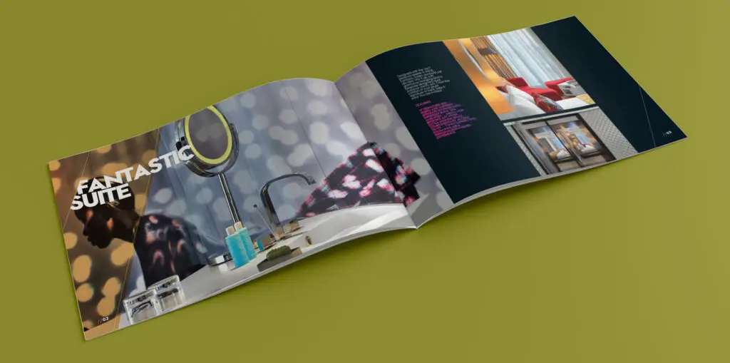 W London Hotel brochure spread 2 — suite photography layout by Oracle Creative for Starwood