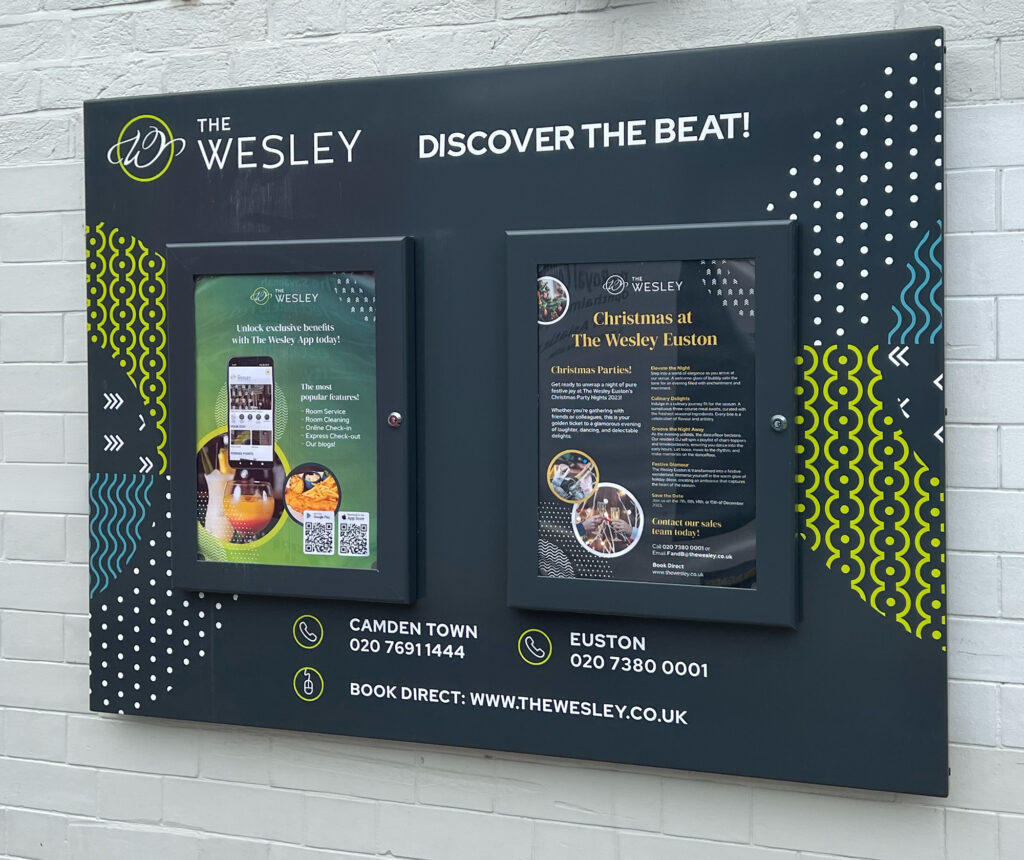 The Wesley Camden hotel noticeboard design by Oracle Creative for The Methodist Church